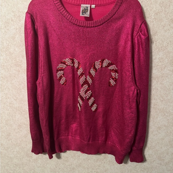 QUEEN OF SPARKLES Sweaters - Queen of Sparkle Pink Candy Cane Sweater XL